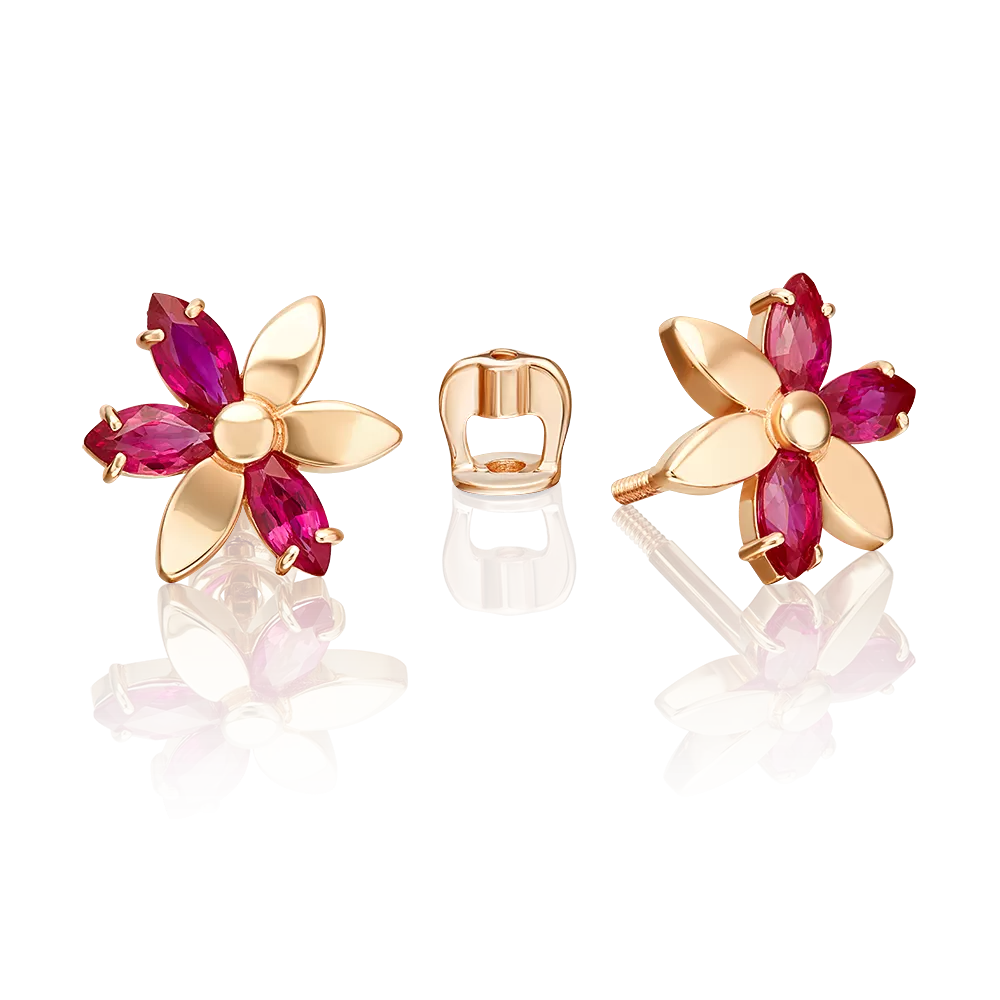 Серьги-пусеты из красного золота с рубинами 02-5490-00-104-1110