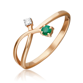 Кольцо из красного золота с изумрудом и бриллиантом 01-0765-00-106-1110-30