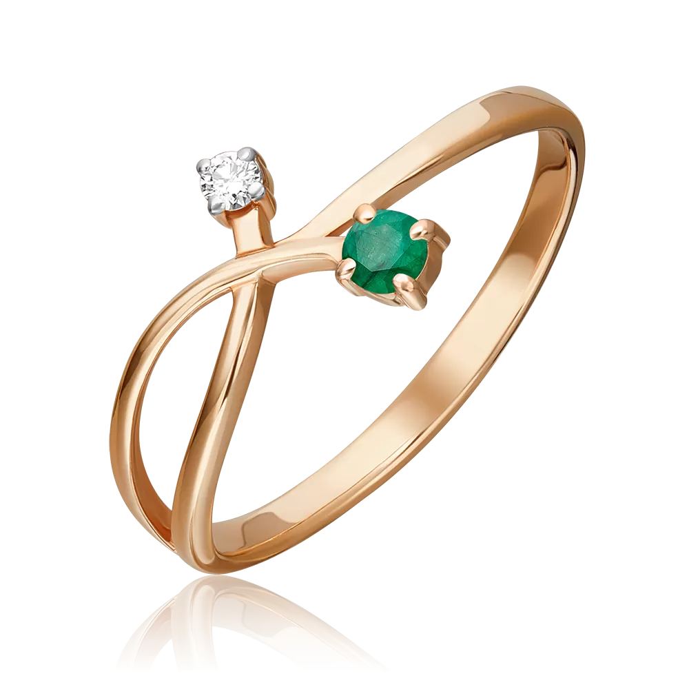Кольцо из красного золота с изумрудом и бриллиантом 01-0765-00-106-1110-30