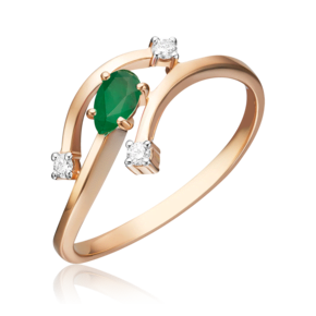 Кольцо из красного золота с изумрудом и бриллиантами