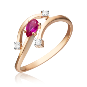 Кольцо из красного золота с рубином и бриллиантами