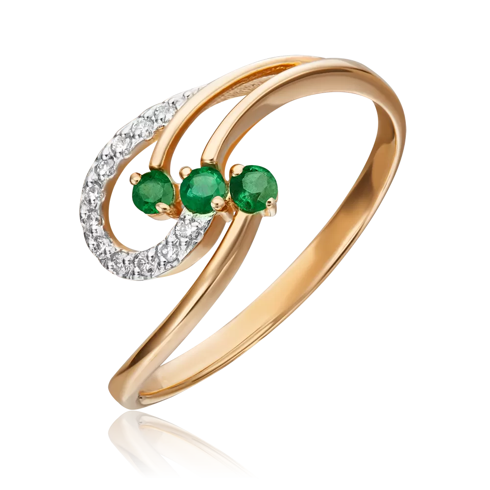 Кольцо из красного золота с изумрудами и бриллиантами 01-0773-00-106-1110-30