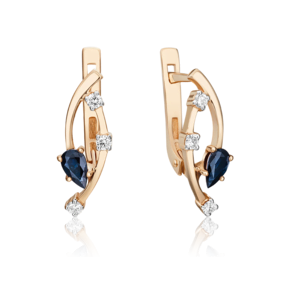 Серьги с английским замком из красного золота с сапфиром и бриллиантами 02-0425-00-105-1110-30
