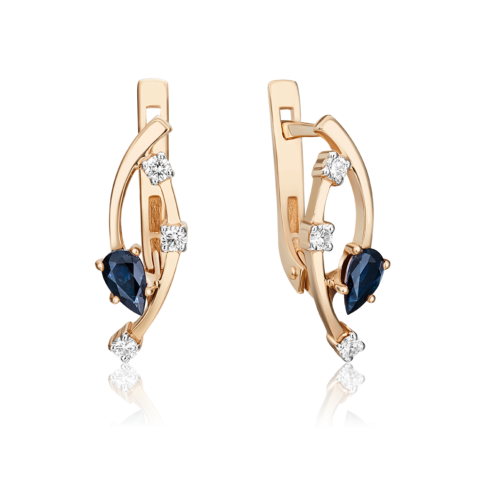 Серьги с английским замком из красного золота с сапфиром и бриллиантами 02-0425-00-105-1110-30