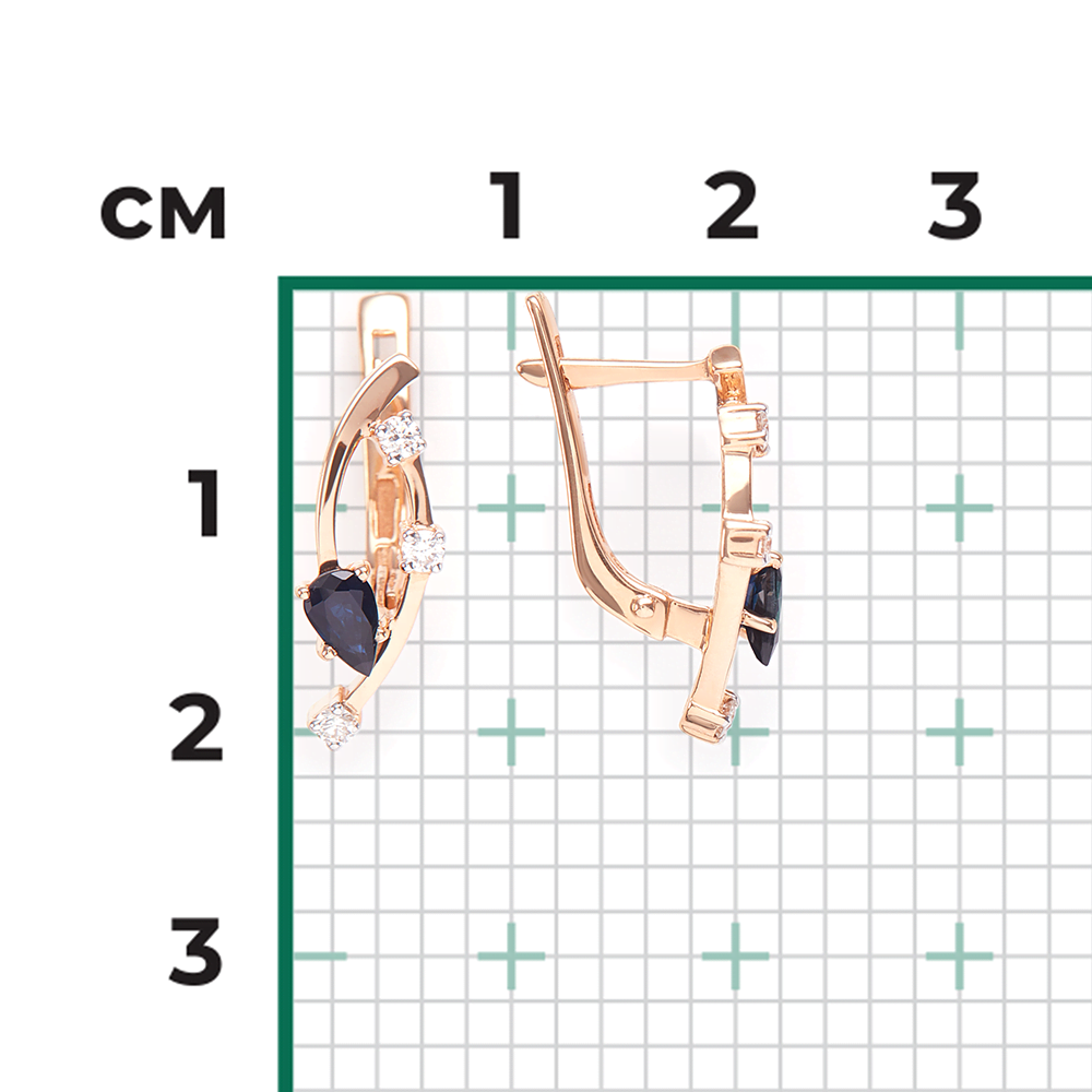 Серьги с английским замком из красного золота с сапфиром и бриллиантами 02-0425-00-105-1110-30
