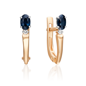 Серьги с английским замком из комбинированного золота с сапфиром и бриллиантом 02-0427-00-105-1111-30