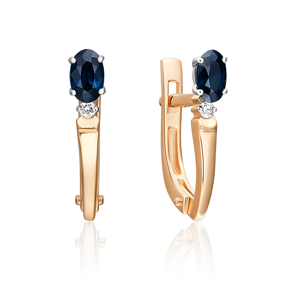 Серьги с английским замком из комбинированного золота с сапфиром и бриллиантом 02-0427-00-105-1111-30