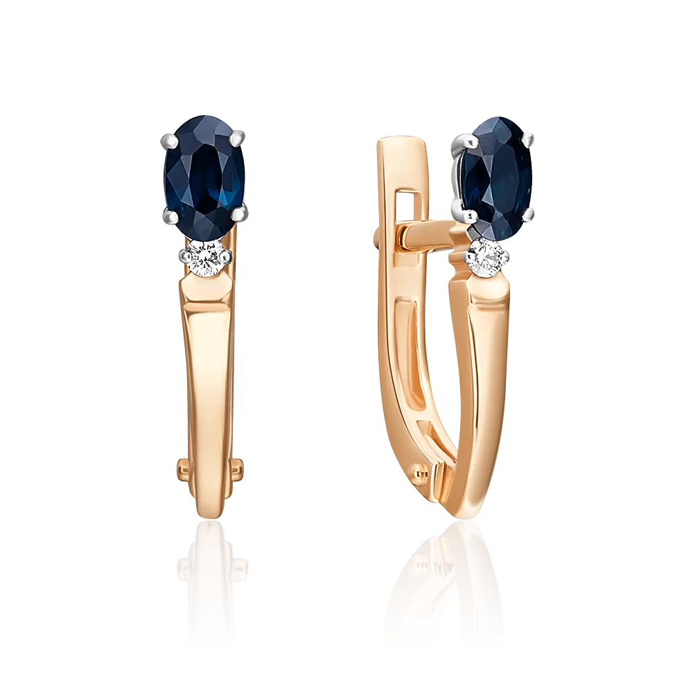 Серьги с английским замком из комбинированного золота с сапфиром и бриллиантом 02-0427-00-105-1111-30
