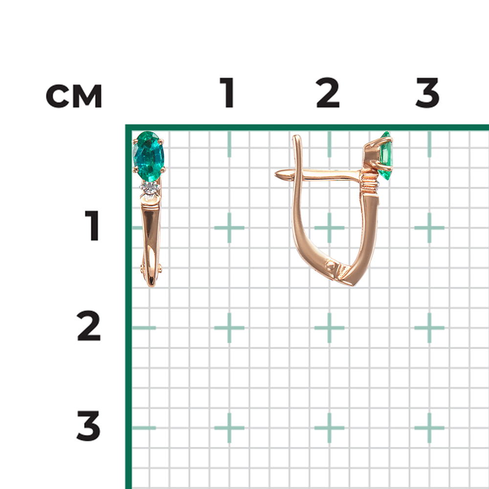 Серьги с английским замком из красного золота с изумрудом и бриллиантом 02-0427-00-106-1110-30