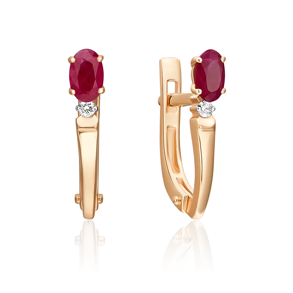 Серьги с английским замком из красного золота с рубином и бриллиантом 02-0427-00-107-1110-30