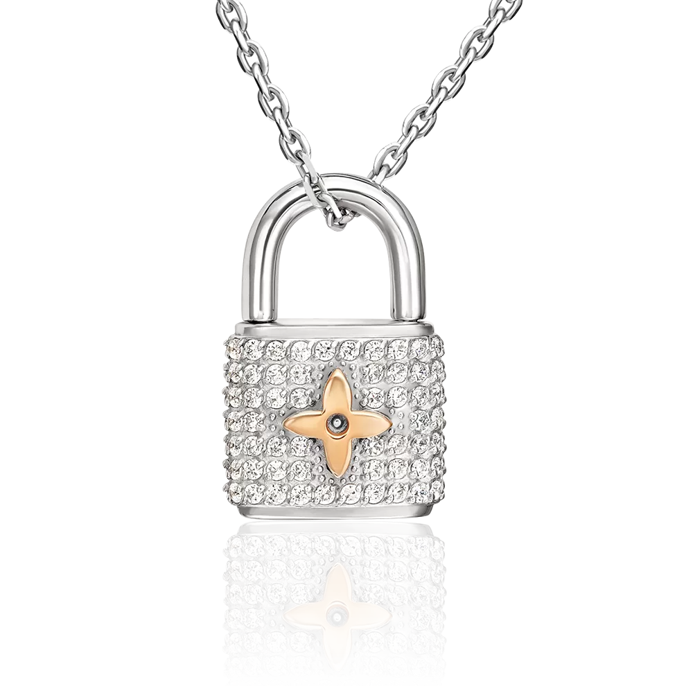 Подвеска «Замок» из комбинированного золота с фианитами 03-3647-00-401-1111