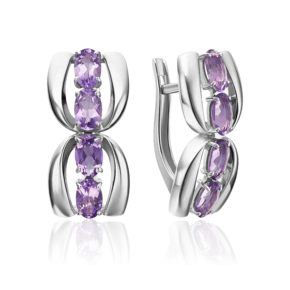 Серьги с английским замком из серебра с аметистами
