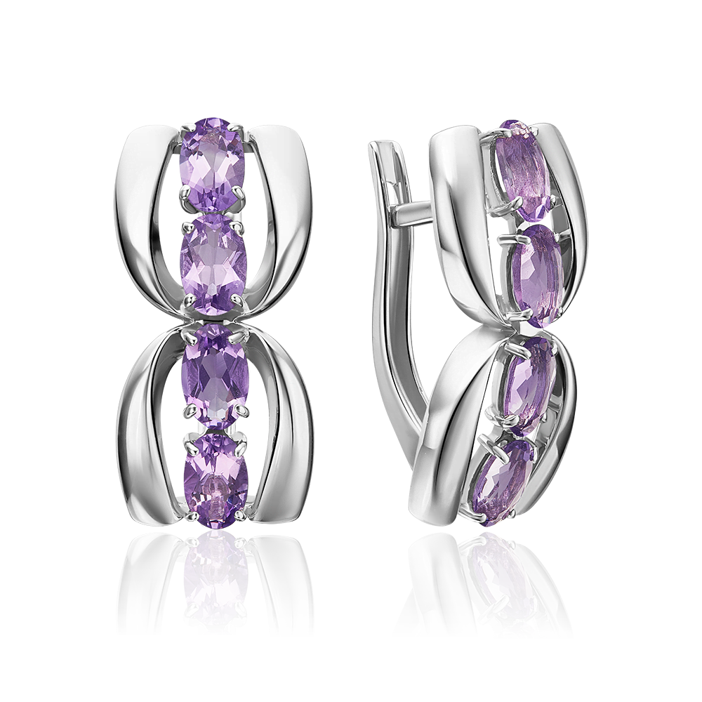 Серьги с английским замком из серебра с аметистами 02-5473-00-203-0200