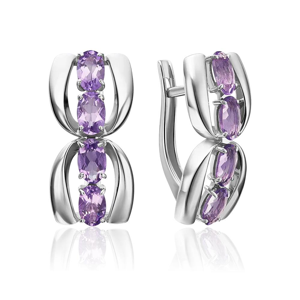 Серьги с английским замком из серебра с аметистами 02-5473-00-203-0200