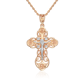 Православный крест из комбинированного золота с фианитами 03-1194-00-401-1111-03
