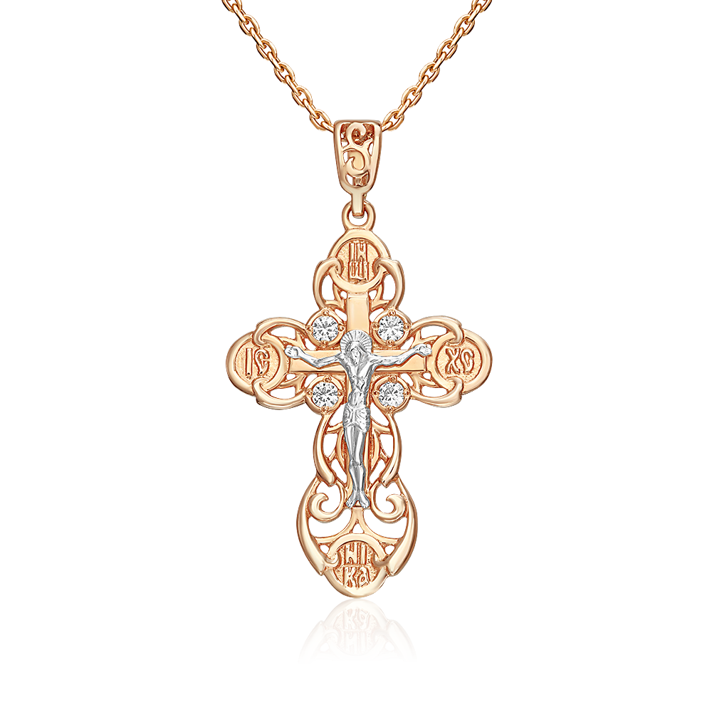 Православный крест из комбинированного золота с фианитами 03-1194-00-401-1111-03