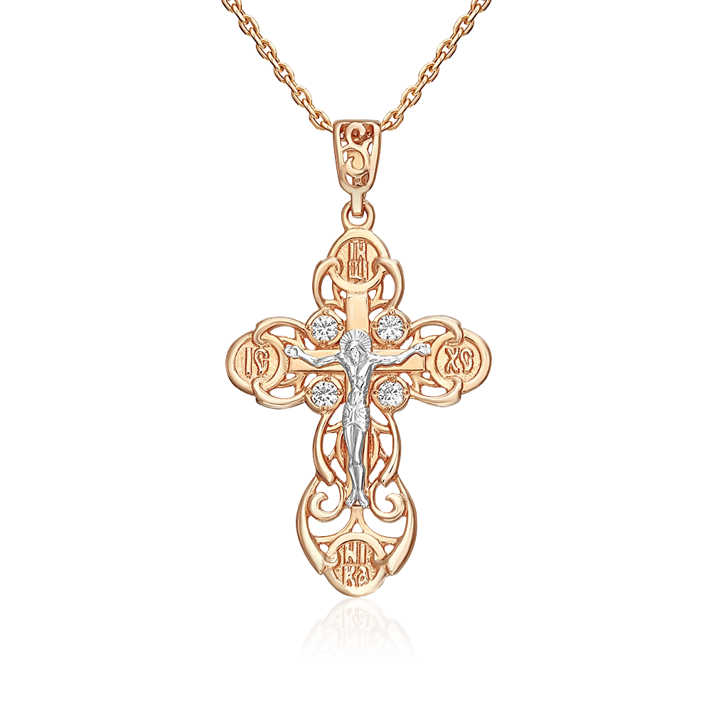 Православный крест из комбинированного золота с фианитами 03-1194-00-401-1111-03