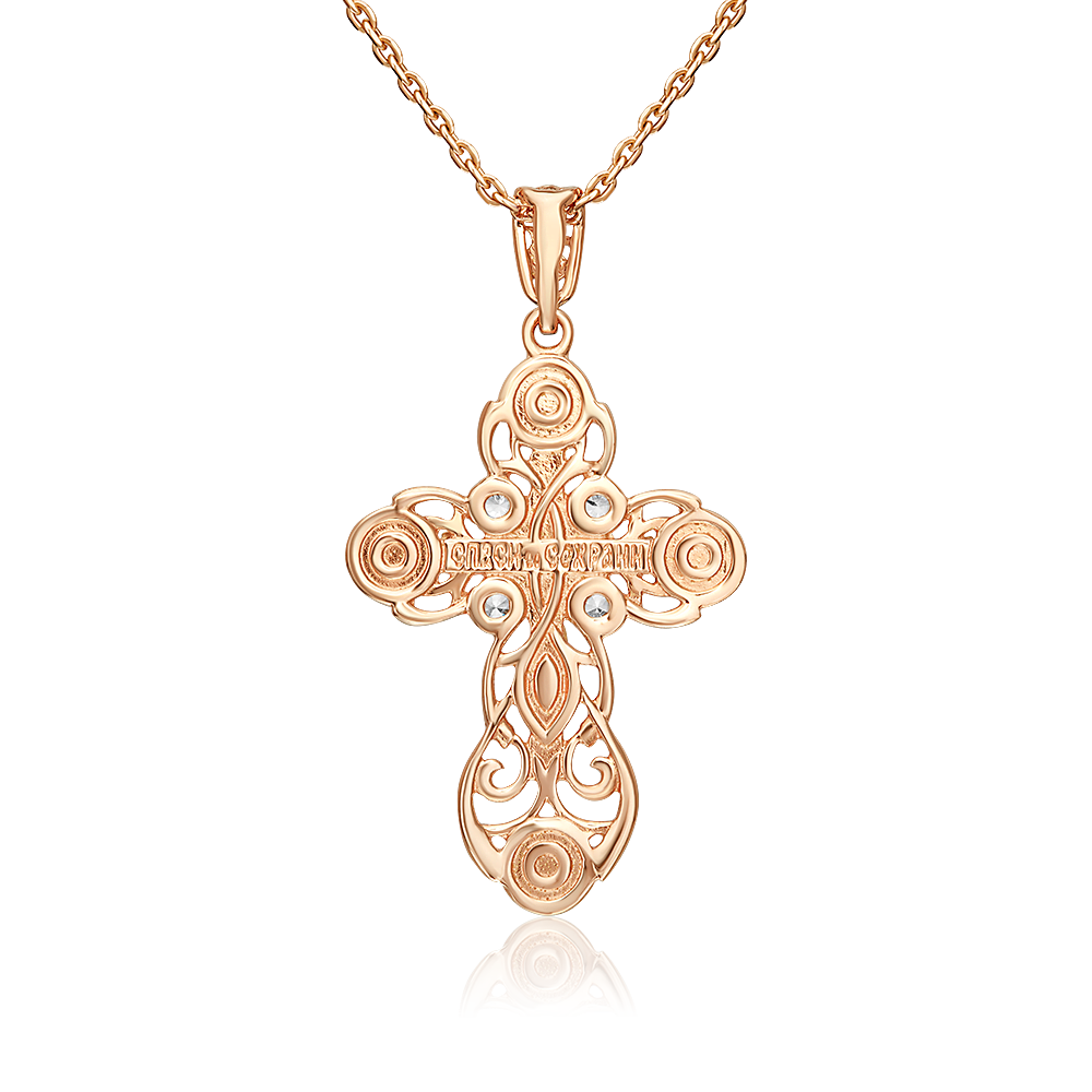 Православный крест из комбинированного золота с фианитами 03-1194-00-401-1111-03