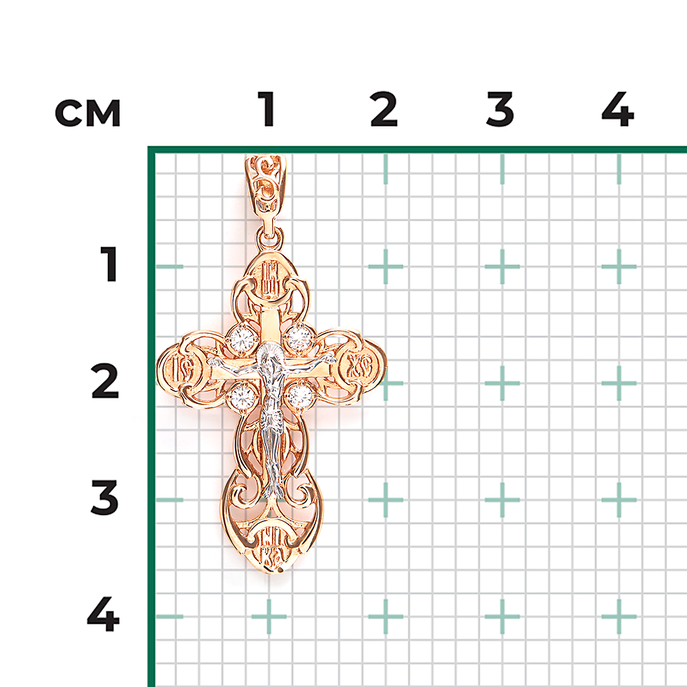 Православный крест из комбинированного золота с фианитами 03-1194-00-401-1111-03