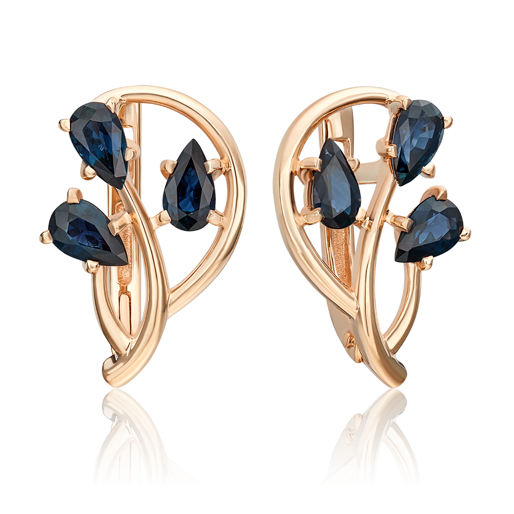 Серьги с английским замком из красного золота с сапфирами 02-0472-00-102-1110-30