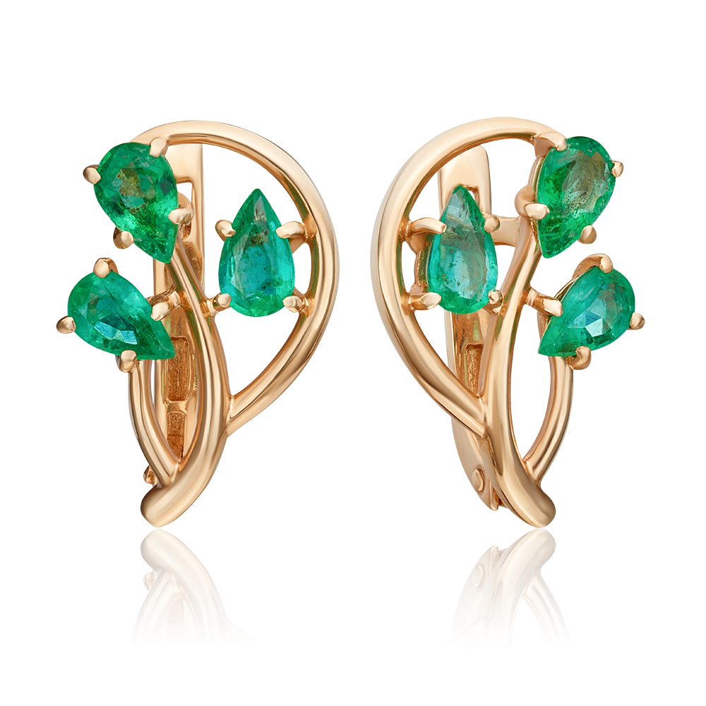 Серьги с английским замком из красного золота с изумрудами 02-0472-00-103-1110-30