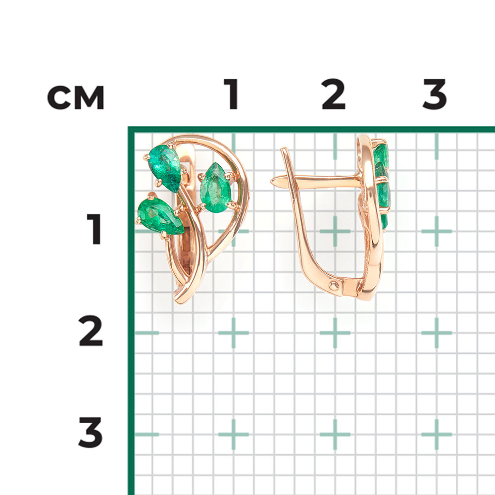 Серьги с английским замком из красного золота с изумрудами 02-0472-00-103-1110-30