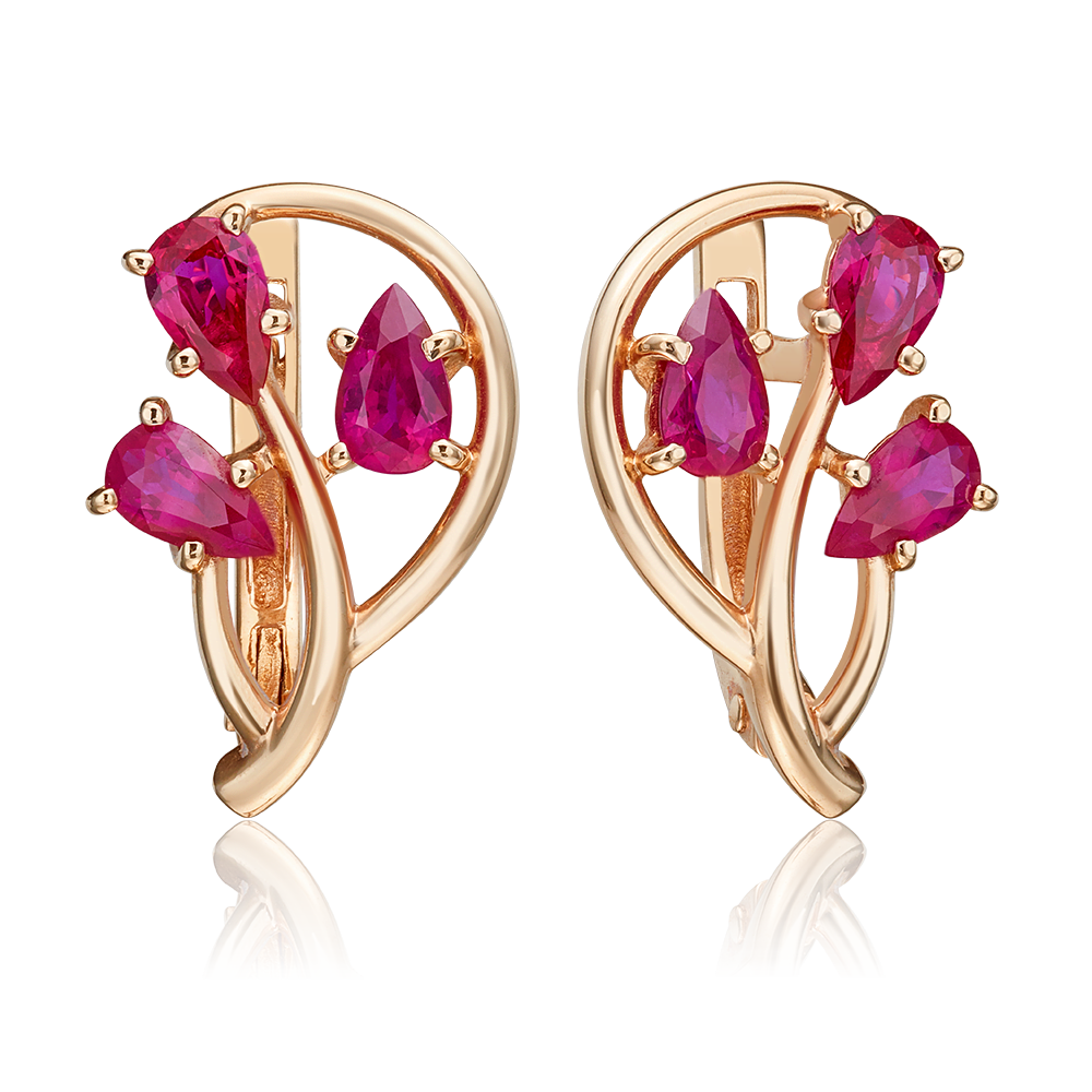 Серьги с английским замком из красного золота с рубинами 02-0472-00-104-1110-30