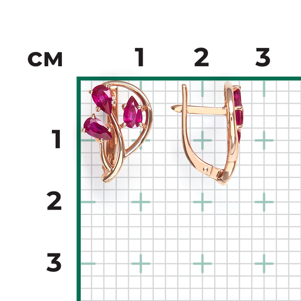 Серьги с английским замком из красного золота с рубинами 02-0472-00-104-1110-30