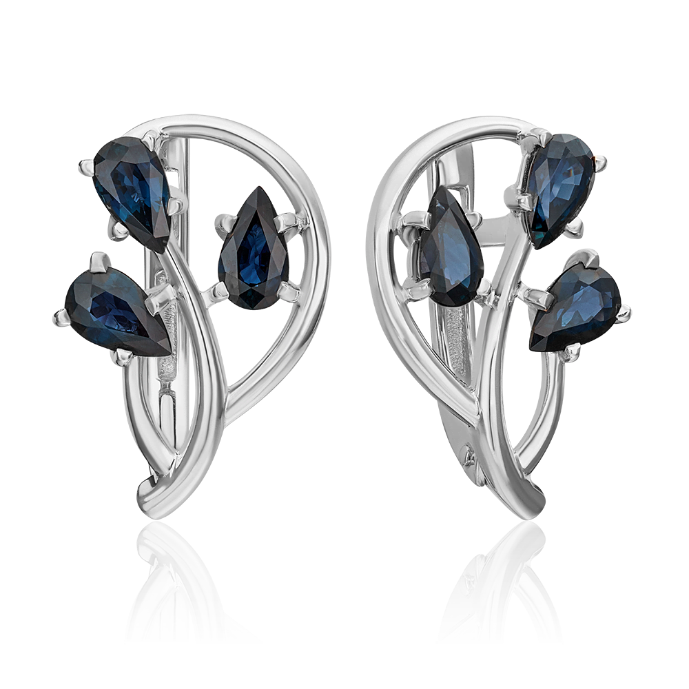 Серьги с английским замком из белого золота с сапфирами 02-0473-00-102-1120-30