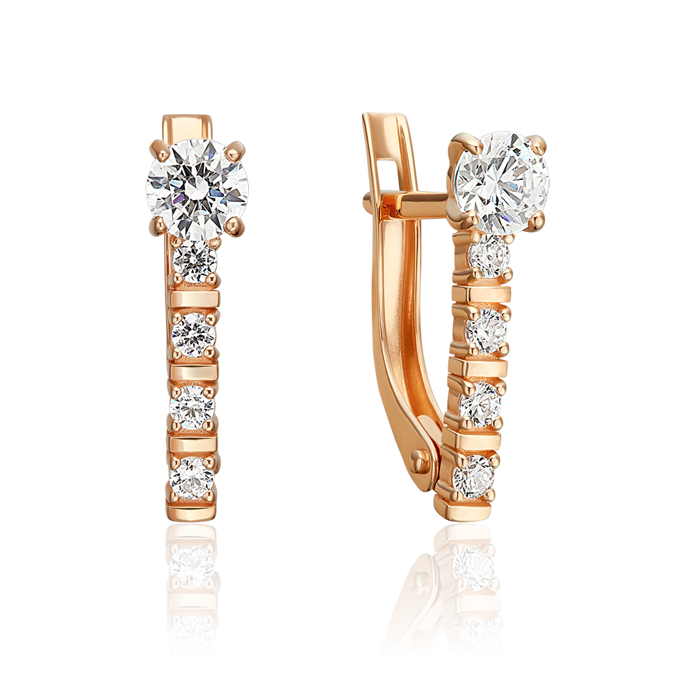 Серьги с английским замком из красного золота с фианитами 02-5629-00-401-1110