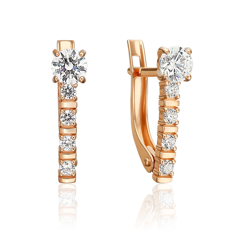 Серьги с английским замком из красного золота с фианитами 02-5629-00-401-1110