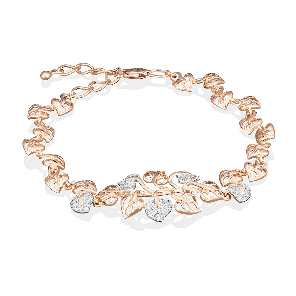 Браслет «Листья» из красного золота с фианитами 05-0529-00-401-1110-24