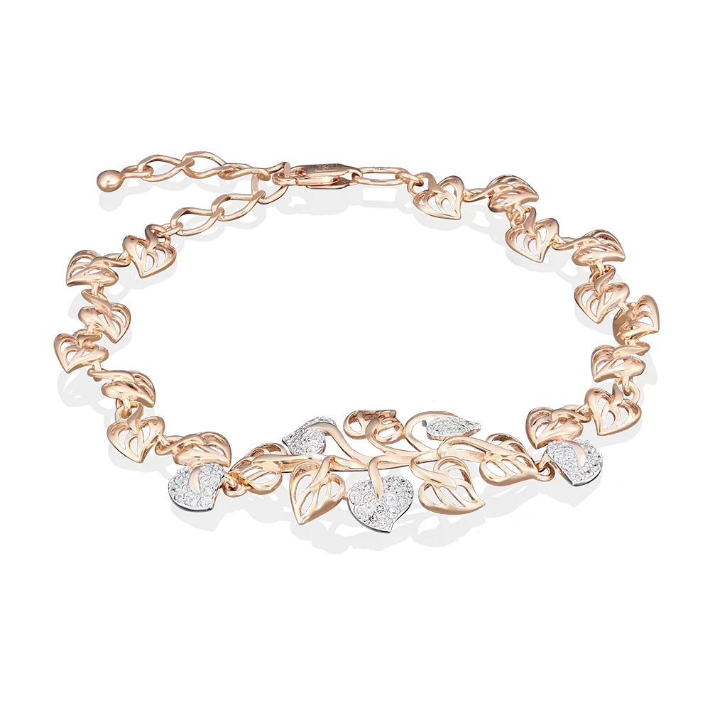 Браслет «Листья» из красного золота с фианитами 05-0529-00-401-1110-24