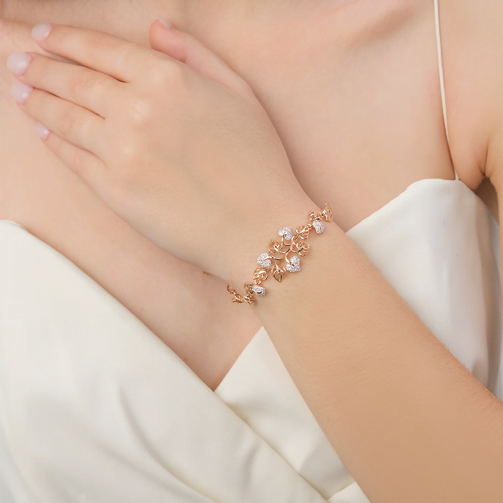 Браслет «Листья» из красного золота с фианитами 05-0529-00-401-1110-24