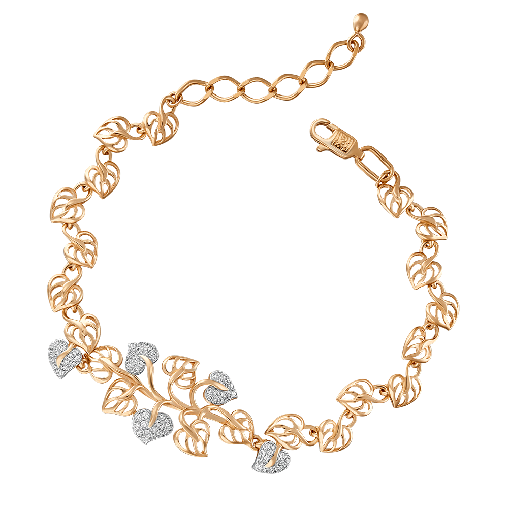 Браслет «Листья» из красного золота с фианитами 05-0529-00-401-1110-24