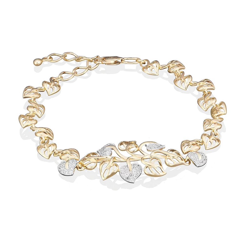 Браслет «Листья» из лимонного золота с фианитами 05-0529-00-401-1130-24