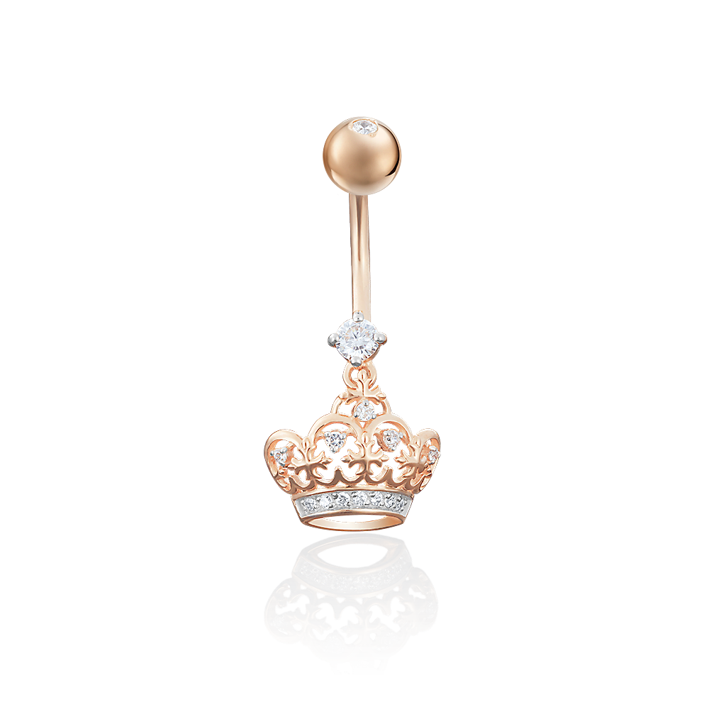 Пирсинг в пупок «Корона» из красного золота с фианитами 06-3318-00-401-1110-03