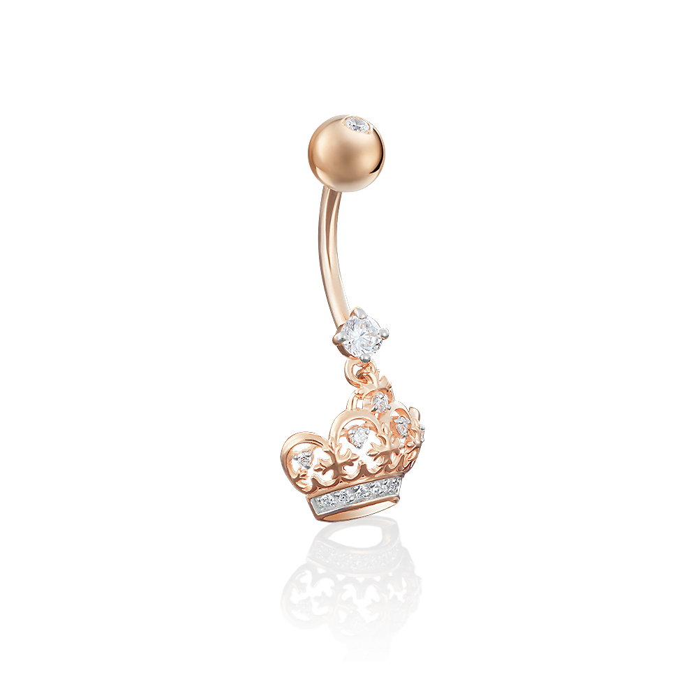 Пирсинг в пупок «Корона» из красного золота с фианитами 06-3318-00-401-1110-03