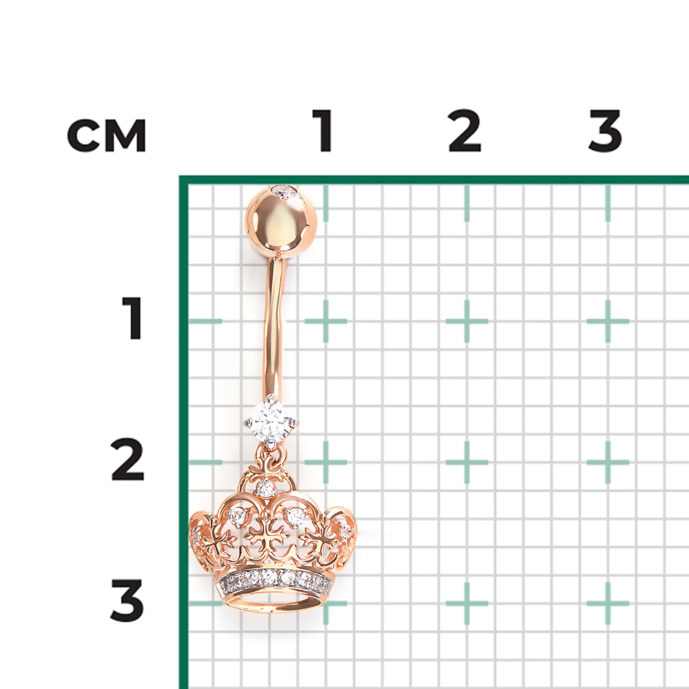Пирсинг в пупок «Корона» из красного золота с фианитами 06-3318-00-401-1110-03