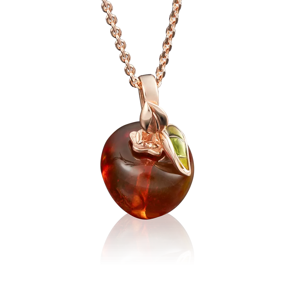 Подвеска «Яблоко» из красного золота с янтарём и эмалью 03-2630-00-271-1110-46