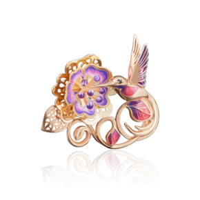 Брошь «Колибри» из красного золота с фианитом и эмалью 04-0159-00-402-1110-48