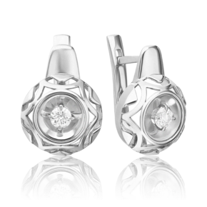 Серьги с английским замком из белого золота с бриллиантом 02-5252-00-101-1120