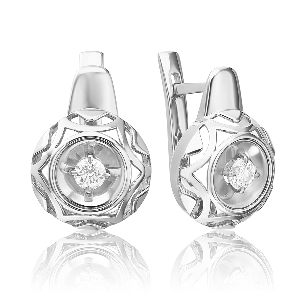 Серьги с английским замком из белого золота с бриллиантом 02-5252-00-101-1120