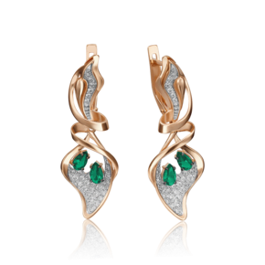 Серьги с английским замком из красного золота с изумрудами и бриллиантами 02-4251-00-106-1110-30