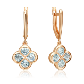 Серьги «Клевер» с английским замком из красного золота с топазами