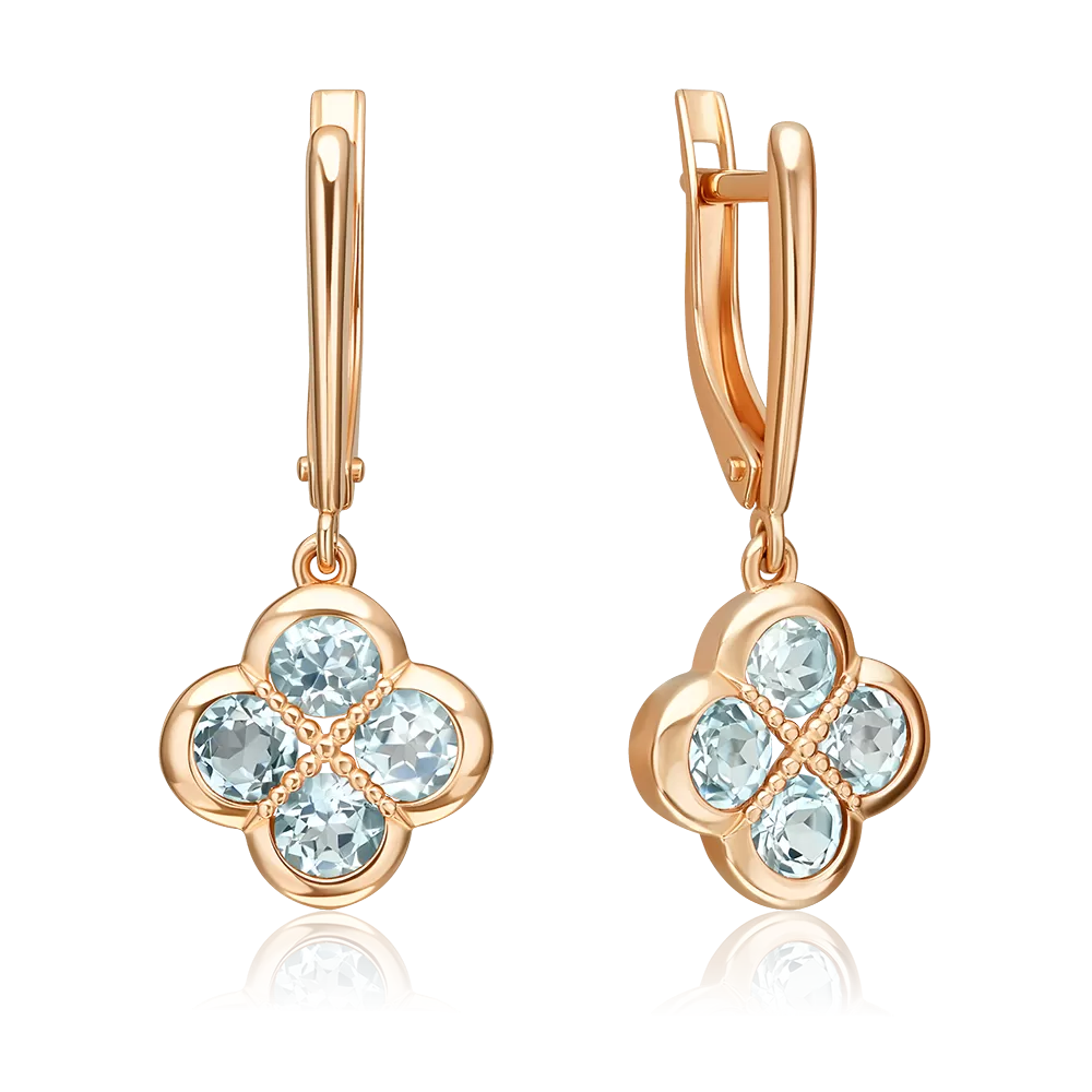 Серьги «Клевер» с английским замком из красного золота с топазами 02-5543-00-201-1110
