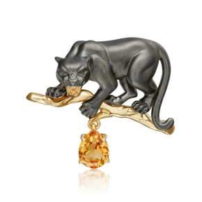 Брошь «Чёрная пантера» из лимонного золота с цитрином 04-0296-00-206-1130