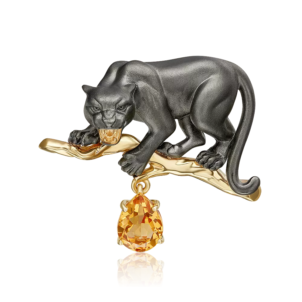 Брошь «Чёрная пантера» из лимонного золота с цитрином 04-0296-00-206-1130