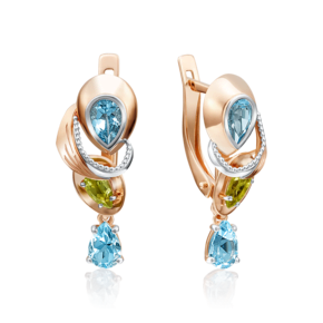 Серьги с английским замком из красного золота с топазами и хризолитом 02-4181-00-243-1110-57