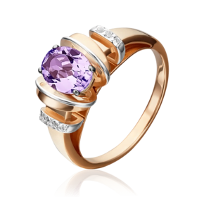 Кольцо из красного золота с аметистом и натуральными топазами white